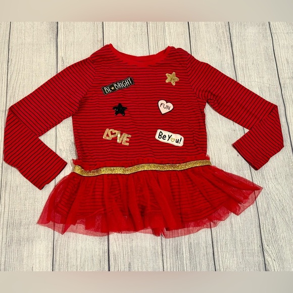 365 Kids from Garanimals Red Striped Long Sleeve Tutu Dress Girls Size 8 - Picture 1 of 6
